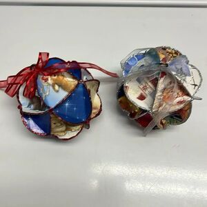 Recycled Christmas Cards Handmade Ornaments Set of two- Diameter 4”